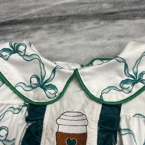 Girl Embroidery Short Sleeve Romper Collar Floral Smocked onesie size 18-24 mo - Picture 4 of 12